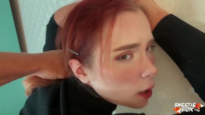 Fear air a bheò-ghlacadh sa bheul agus pussy obedient redheaded Skimpy and Cum on Tits